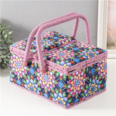 Шкатулка для рукоделия и шитья «Цветы калейдоскопа», хранение ниток, иголок, мелочи, 19×26×14.5 см