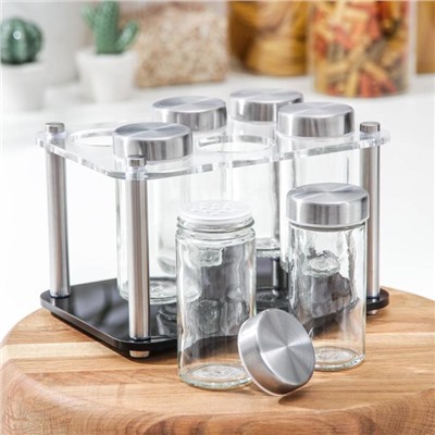 Набор для специй на подставке «Хай-тек», 19×21.5 см, 90 мл, 4×9.5 см, 6 шт.