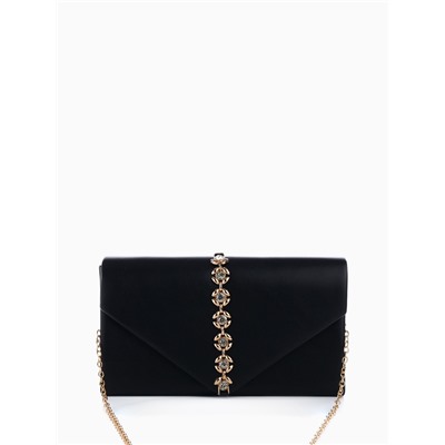 Сумка-клатч женская вечерняя на магните, на длинной цепочке, со стразами, чёрная