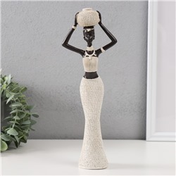 Фигура полистоун «Африканка с плетёным круглым кувшином», белый, 10×6×28 см