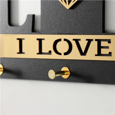 Настенные крючки декоративные «Дом с сердцем», ключница, дерево, чёрный, зеркальный, 2.8×33.8×16.8 см