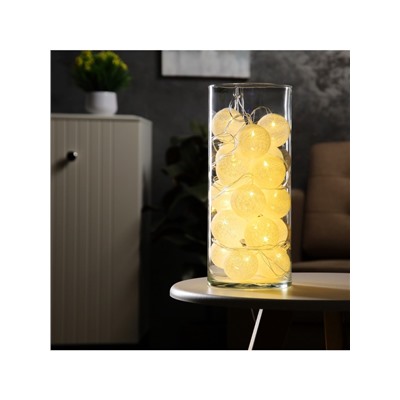 Гирлянда «Нить» 5 м с насадками «Клубки белоснежные», IP20, прозрачная нить, 20 LED, свечение тёплое белое, 220 В