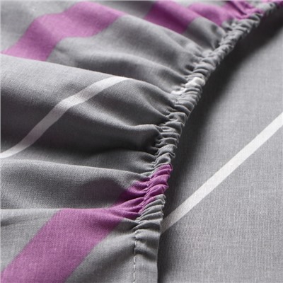 Простыня на резинке 1.5-спальная «Этель. Сиренево-серые зигзаги», 140×200+25 см, поплин