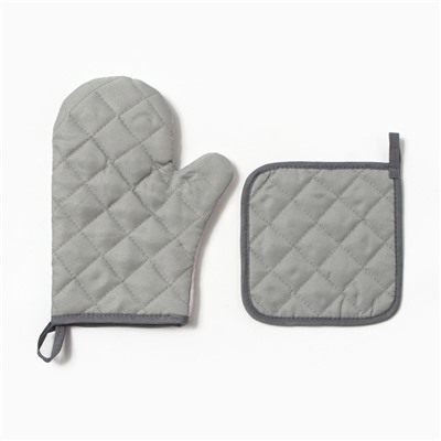 Кухонный набор «Доляна» Coffee & dogs: варежка-прихватка, прихватка, серый