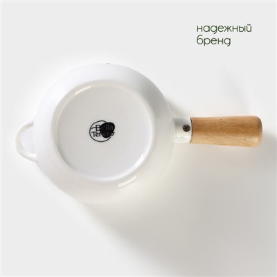 Супница BellaTenero, 400 мл, 20.5×11.5×6.5 см, с ручкой, на бамбуковой подставке, фарфор, белая