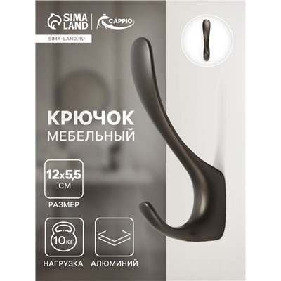 Крючок мебельный CAPPIO HEEL LIGHT, двухрожковый, цвет графит