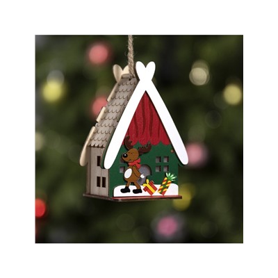 Ёлочная игрушка «Домик с оленем», 7.7×11×6 см, 1 LED, от батареек, свечение тёплое белое
