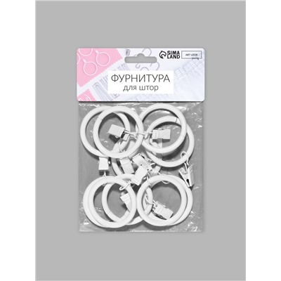 Кольцо для карниза, с зажимом, d=38/48 мм, 10 шт., белое