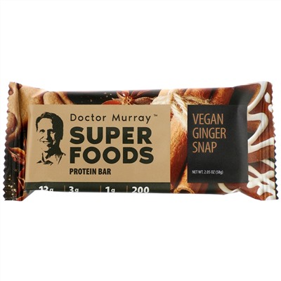 Dr. Murray's, Superfoods Protein Bars, Vegan Ginger Snap, 12 Bars, 2.05 oz (58 g) Each