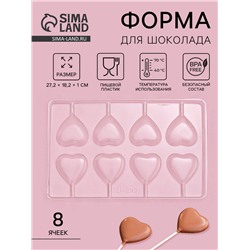 Форма для шоколада и конфет «Сердце», 27.2×18.2 см, 8 ячеек, прозрачная