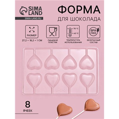 Форма для шоколада и конфет «Сердце», 27.2×18.2 см, 8 ячеек, прозрачная