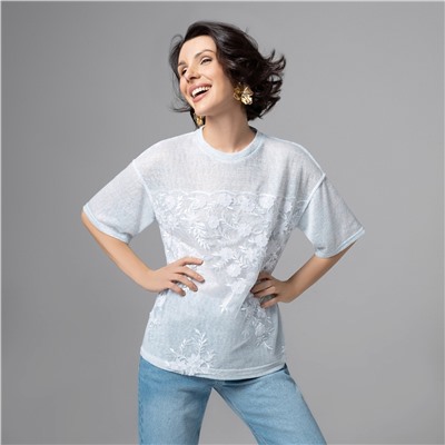 Футболка с объемным декором, Буду тебе сниться (голубой меланж)