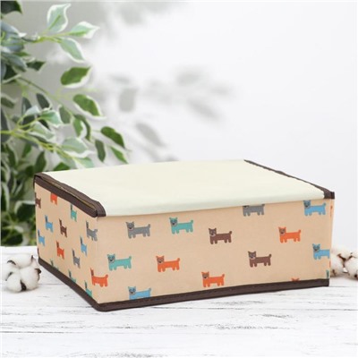 Органайзер для хранения белья с крышкой «Собачки», 13 отделений, 32.5×24×12 см, цвет бежевый