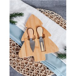 Поднос для нарезки и подачи сыра Новогодняя 20x25x1,5 см Ёлка / KF-S12 /уп 48/ нож и вилка