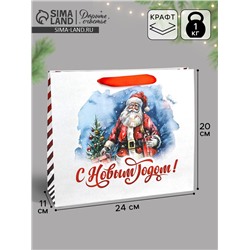 Пакет подарочный новогодний крафтовый, «Дед Мороз», 30×26×9 см