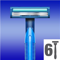 Станок для бритья одноразовый Dʤɪˈlett БЛЮ-2 Plus (6 шт.) с увлажняющей полосой и ручкой из эластомера (Оригинал)