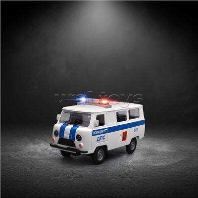 Машина пластик свет-звук UAZ 452 полиция, 18 см, двери, багажник