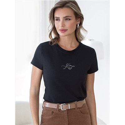 Нарядная футболка с принтом пайетками из премиального хлопка с эластаном