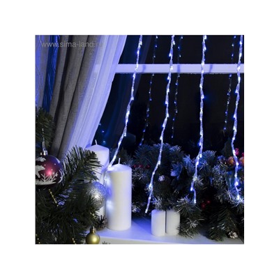 Гирлянда «Водопад» 2×1.5 м, IP20, прозрачная нить, 400 LED, свечение белое/синее, 8 режимов, 220 В