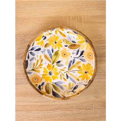 УЦЕНКА Блюдо «Желтые и синие цветы» дерево манго 25×25×4.5 см