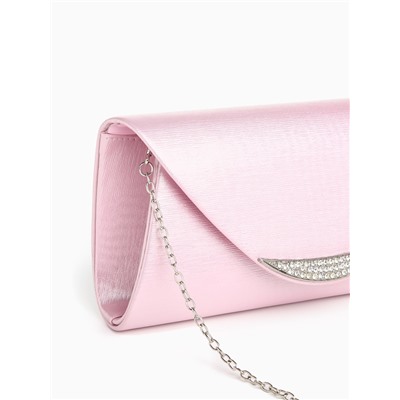Сумка-клатч женская вечерняя на магните, на длинной цепочке, со стразами, мерцающая, розовая
