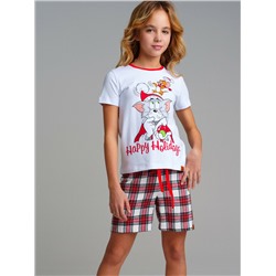 Комплект для девочек: фуфайка трикотажная (футболка), шорты текстильные