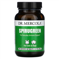 Dr. Mercola, SpiruGreen, для кошек и собак, 180 таблеток
