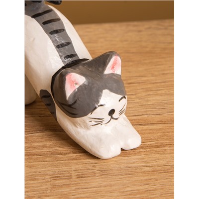 Сувенир «Потягивающийся Кот», 2.5×5×6 см, дерево, чёрно-белый