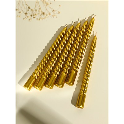 Набор свечей витых, 1.9×20 см, 6 шт., золотой металлик