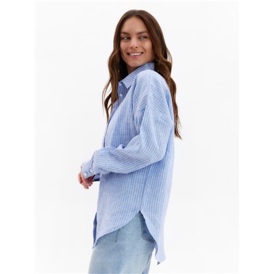 Рубашка женская MINAKU oversize в полоску, белая, голубая, размер 46