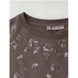 Футболка оверсайз с принтом пайетками из премиального хлопка с эластаном