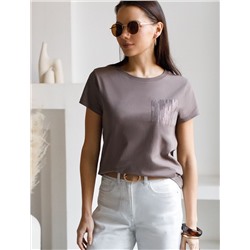 Нарядная футболка с блестящим принтом пайетками