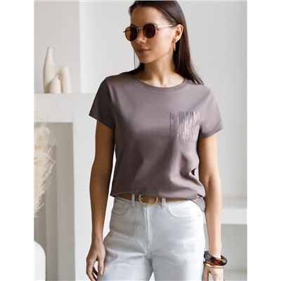 Нарядная футболка с блестящим принтом пайетками