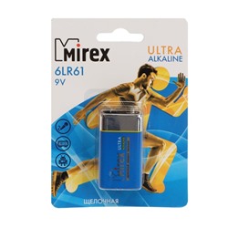 Батарейка алкалиновая Mirex, 6LR61-1BL, 9 В, крона, блистер, 1 шт.
