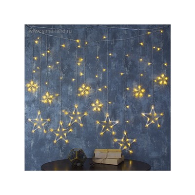 Гирлянда «Бахрома» 2.4×0.9 м с насадками «Звёзды», IP20, прозрачная нить, 138 LED, свечение тёплое белое, 8 режимов, 220 В