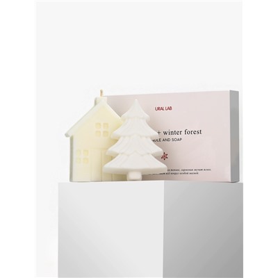 Подарочный набор новогодний: фигурное мыло ёлка и фигурная свеча дом, URAL LAB