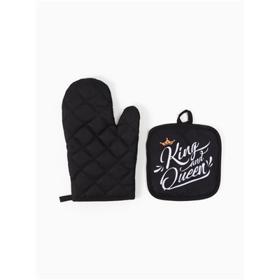 Кухонный набор 2 прихватки Доляна «King», прихватка 17×17 см, рукав. 26×16 см
