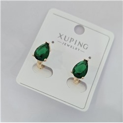 Серьги коллекция "Xuping" покрытие позолота, вставка: фианит, цвет: зеленый, арт.004.003