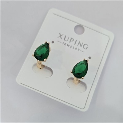 Серьги коллекция "Xuping" покрытие позолота, вставка: фианит, цвет: зеленый, арт.004.003