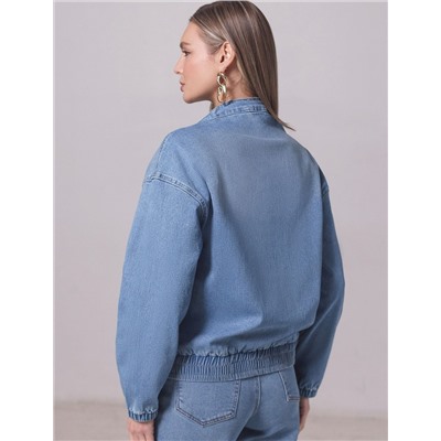 Джинсовый бомбер на молнии из эластичного плотного денима