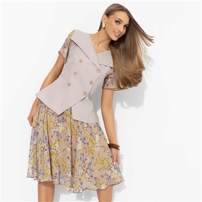 Костюм с юбкой комбинированный, Сияние уверенности ( 2 в 1, бежевый)