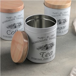 Банки жестяные для хранения сыпучих Sugar Coffee Tea, 1.2 л, 10.5×14 см, 3 шт., серые
