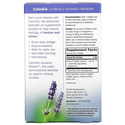 Nature's Way, CalmAid, лаванда в клинически изученных дозировках, 30 капсул