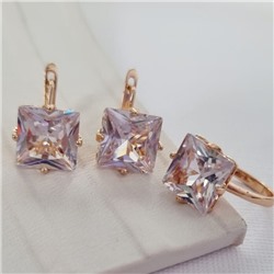 Комплект ювелирная бижутерия коллекция  "Дубай" серьги и кольцо 18 р, покрытие: позолота, вставка: фианиты, цвет: прозрачный, арт.215.447-18