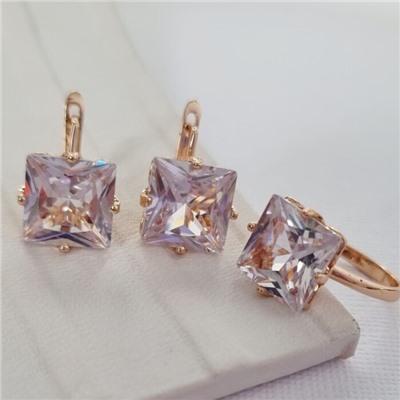 Комплект ювелирная бижутерия коллекция  "Дубай" серьги и кольцо 19 р, покрытие: позолота, вставка: фианиты, цвет: прозрачный, арт.215.447-19