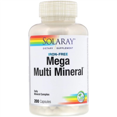 Solaray, Mega Multi Mineral, без железа, 200 капсул