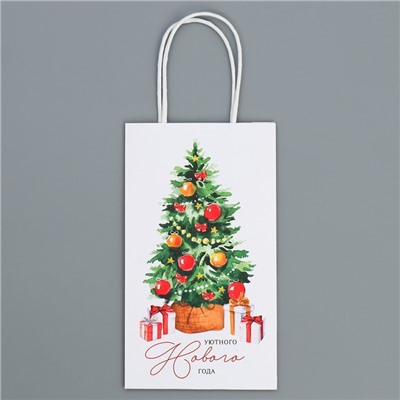 Пакет подарочный новогодний крафтовый «Уют в доме», 12×21×9 см