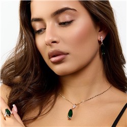 Комплект ювелирной бижутерии коллекция "Дубай" серьги, кулон и кольцо 19 р, покрытие позолота, вставка: стекло и фианиты, цвет: изумрудный и прозрачный, арт.414.249-19