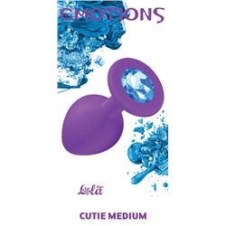 Средняя фиолетовая анальная пробка Emotions Cutie Medium с голубым кристаллом - 8,5 см.