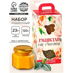 Подарочный набор «Расцветай от счастья»: чай травяной 25 г., крем-мёд с абрикосом 120 г.